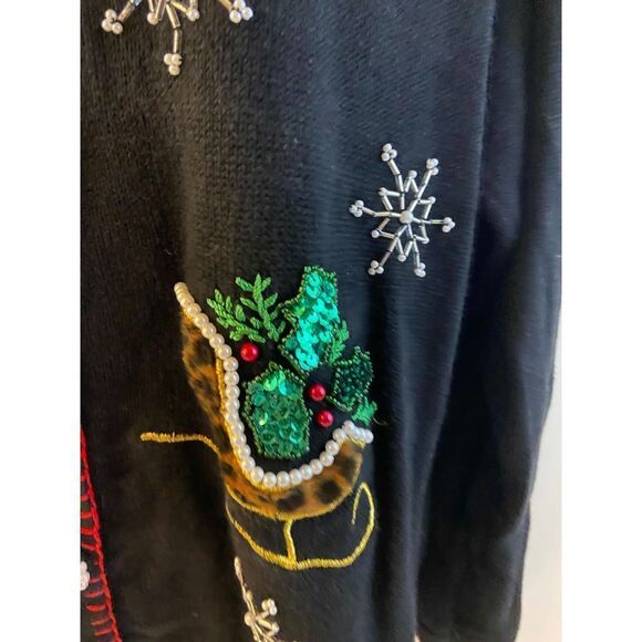 No Design #31691 M Christmas Sweater Bling Sequins Pearl Sleigh Snowflakes - Picture 7 of 9
